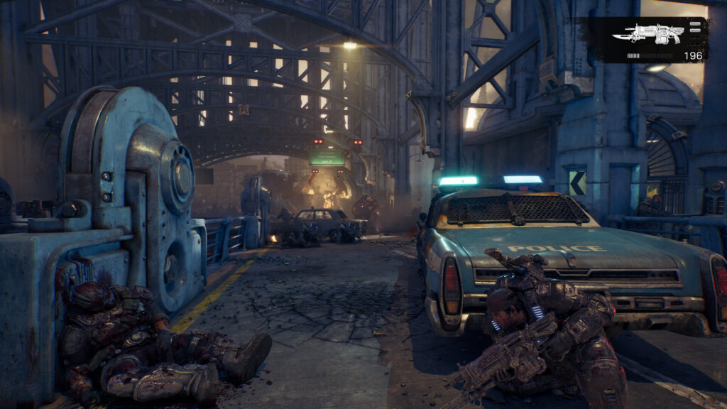 Gears of War E-Day firefight on a ruined street
