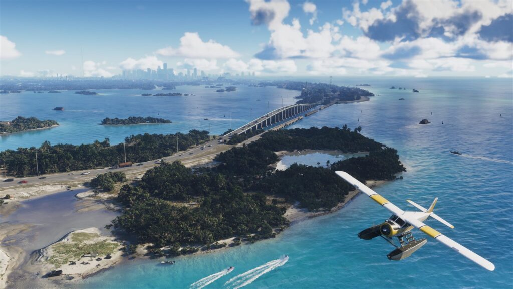Een watervliegtuig boven de eilanden van Leonida in GTA 6