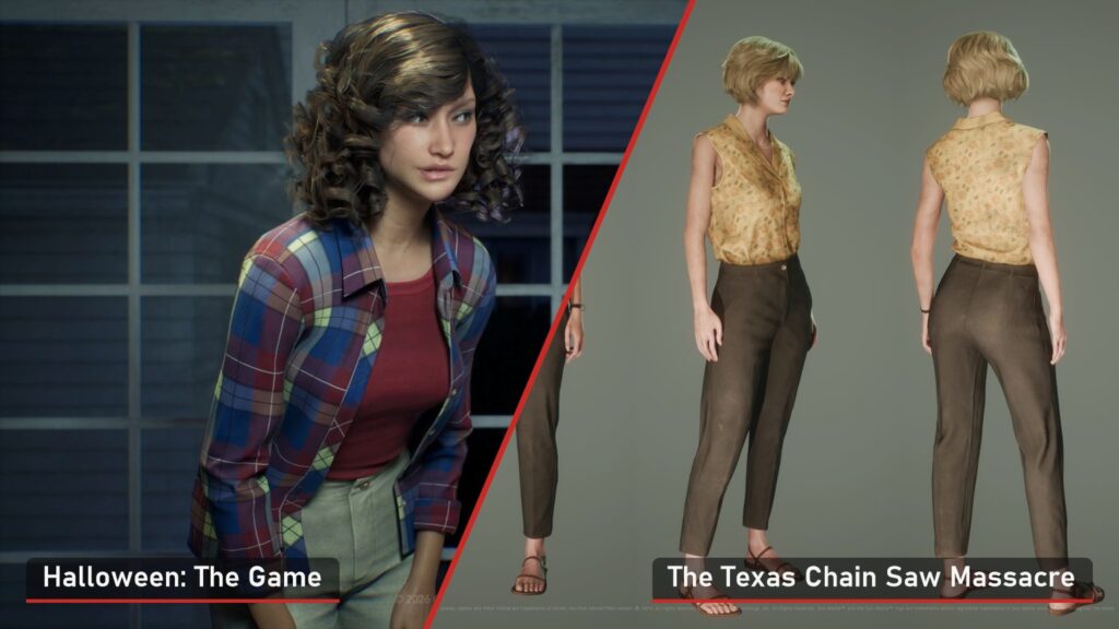 Annie Brackett from Halloween: The Game on the left, Virginia from The Texas Chain Saw Massacre on the right