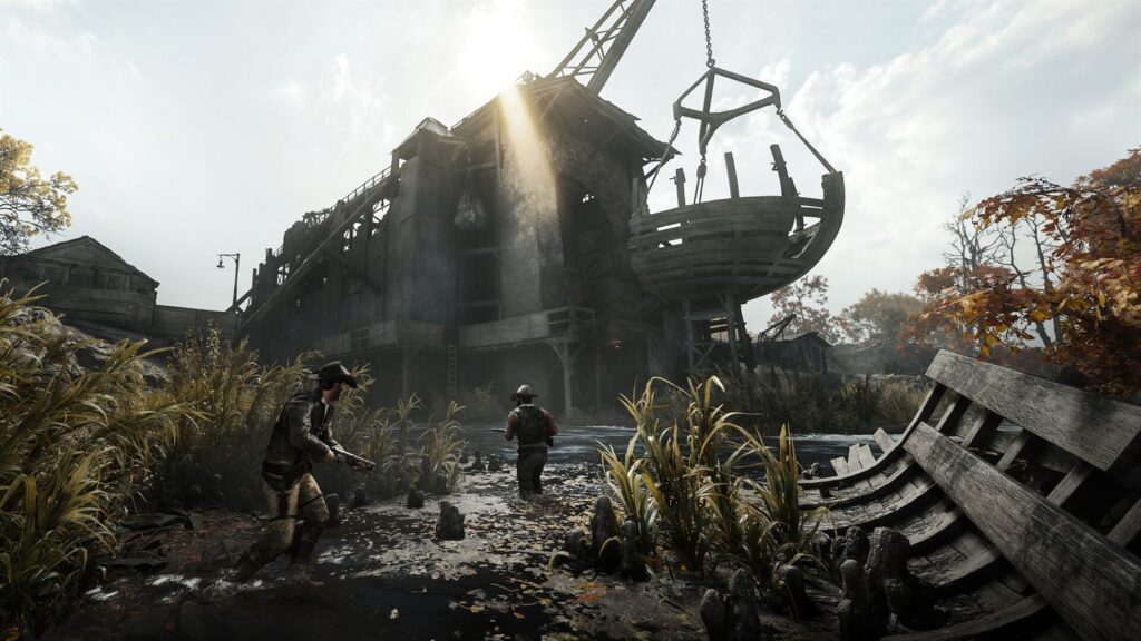 A night scene with a red glow in Hunt: Showdown 1896