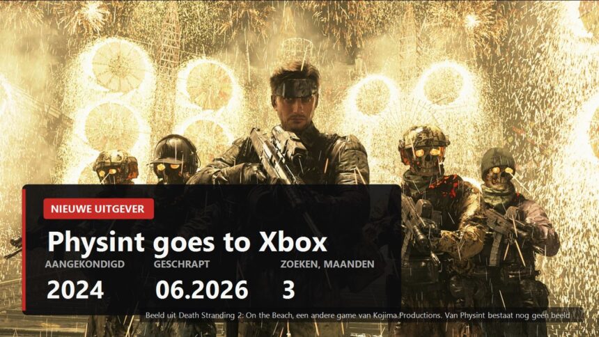 A Death Stranding 2 squad under fireworks with the Physint dates over the frame