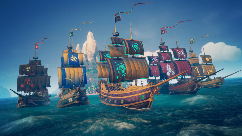 Sea of Thieves pirate ships sailing together