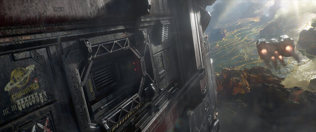 Dominion dropship over a planet in the new StarCraft