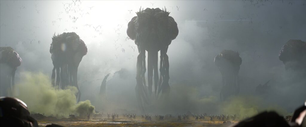 Giant Zerg structures in fog in the new StarCraft
