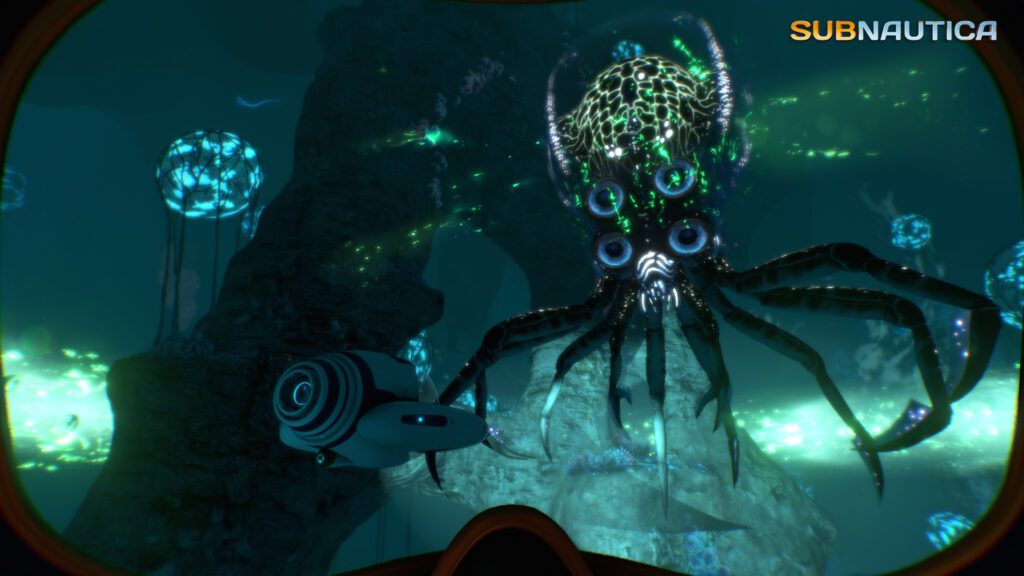 De zeebodem in Subnautica gezien vanuit een duikboot