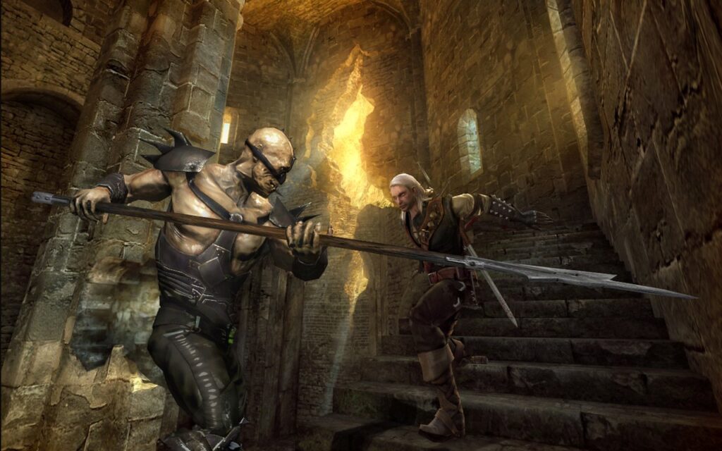 Sword fight on stairs in The Witcher