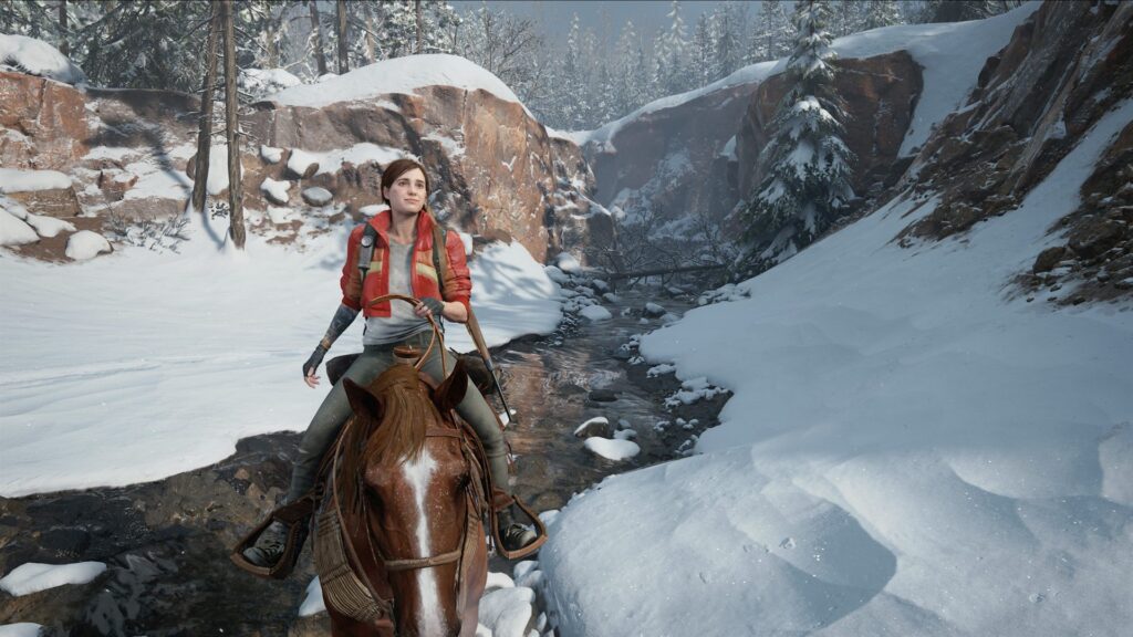 Ellie on horseback in the snow