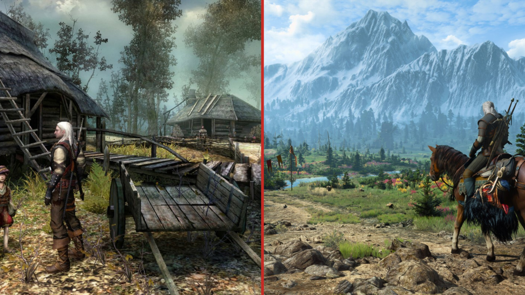 The Witcher from 2007 next to The Witcher 3 from 2015