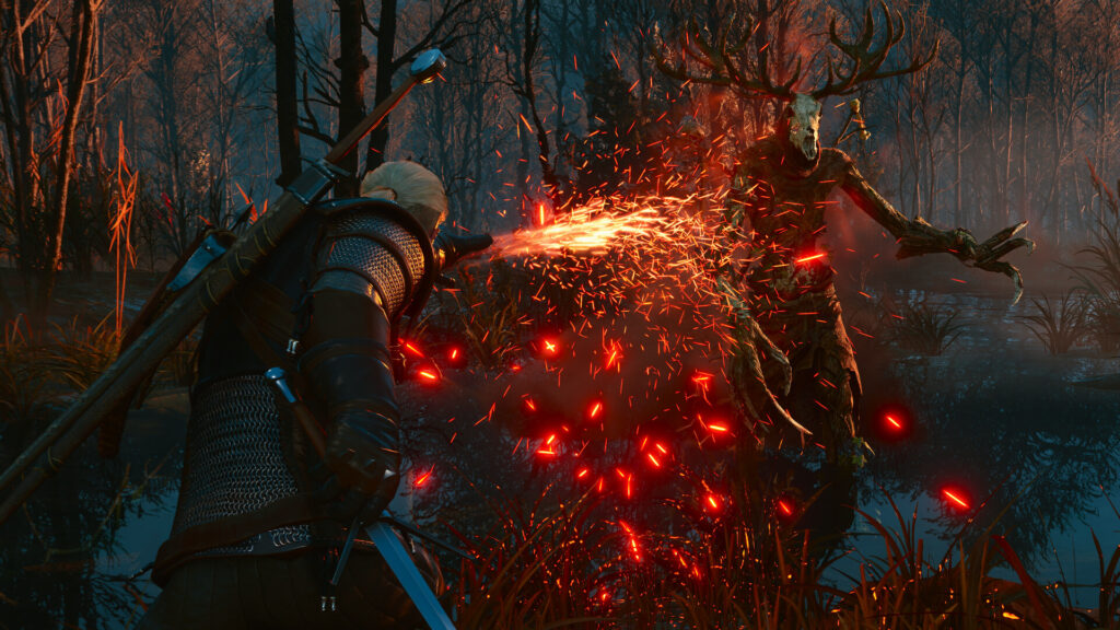 Геральт сражается с лешим, The Witcher 3