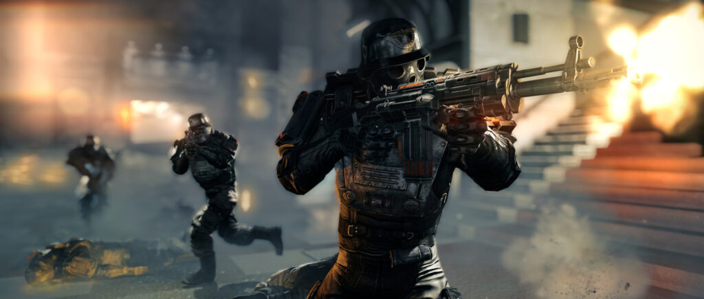 A firefight with regime soldiers in Wolfenstein: The New Order
