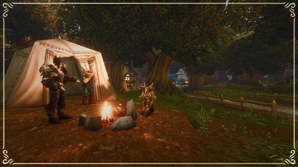 Adventurers at a camp in World of Warcraft Forever
