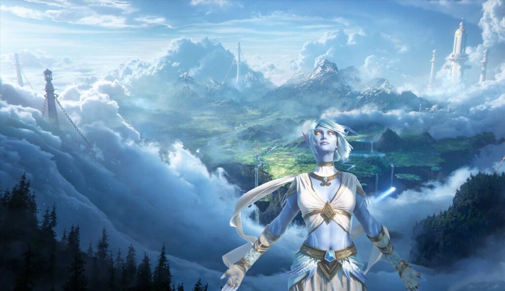Skyborne elf above the clouds in World of Warcraft Forever