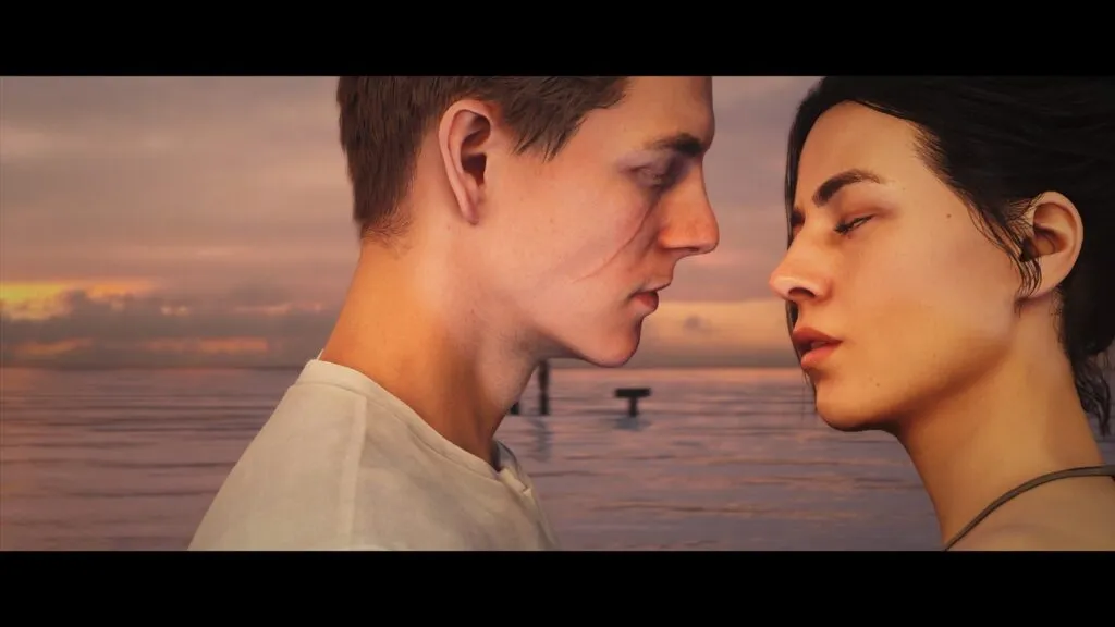 Бонд и героиня на закате у моря в 007 First Light