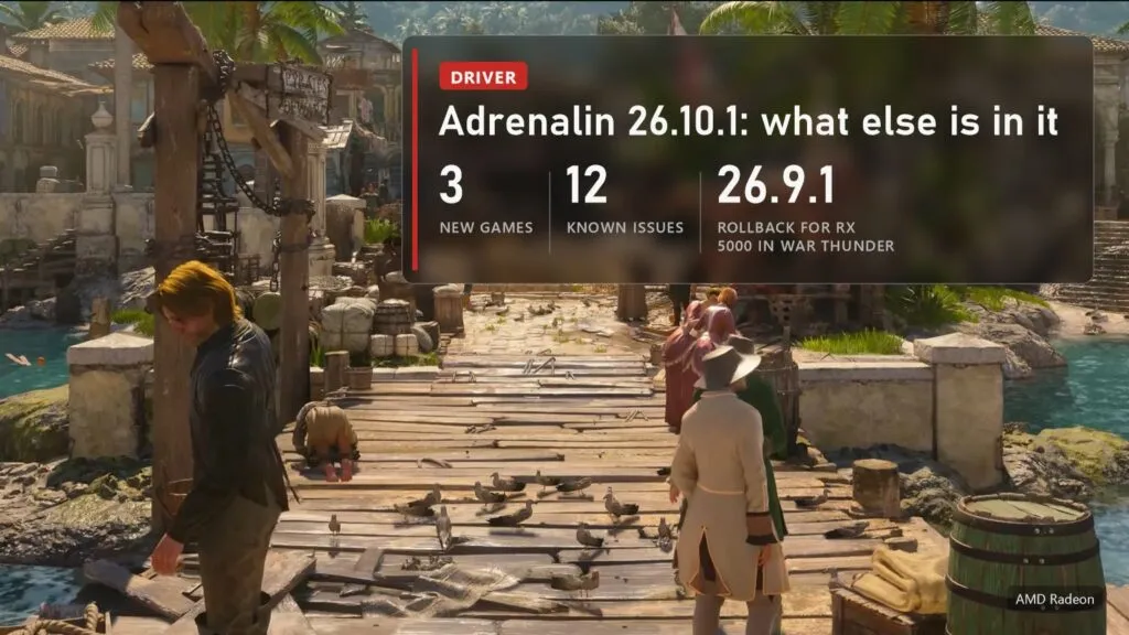 Assassin's Creed Black Flag Resynced harbour with a plate about Adrenalin 26.10.1: 3 new games, 12 known issues, 26.9.1 for RX 5000 in War Thunder