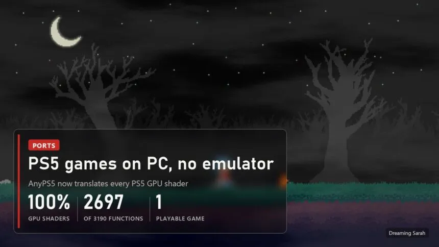 AnyPS5 translates 100 percent of PS5 GPU shaders, 2,697 of 3,190 functions, one playable game