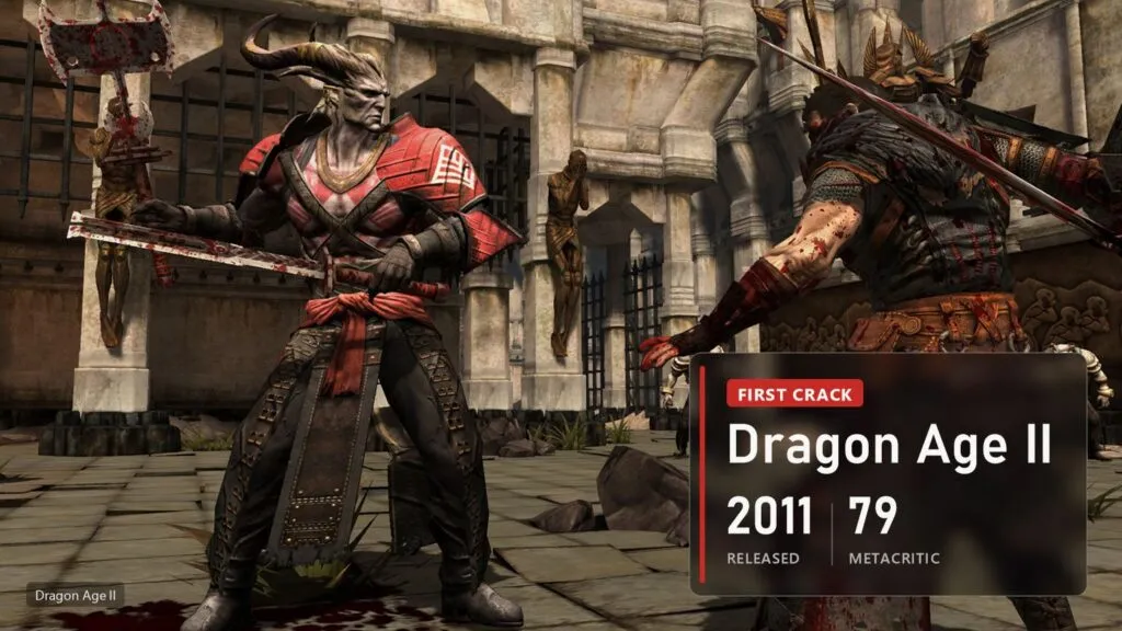 A Qunari warrior with a sword in Dragon Age II with a plate: 2011, 79 on Metacritic