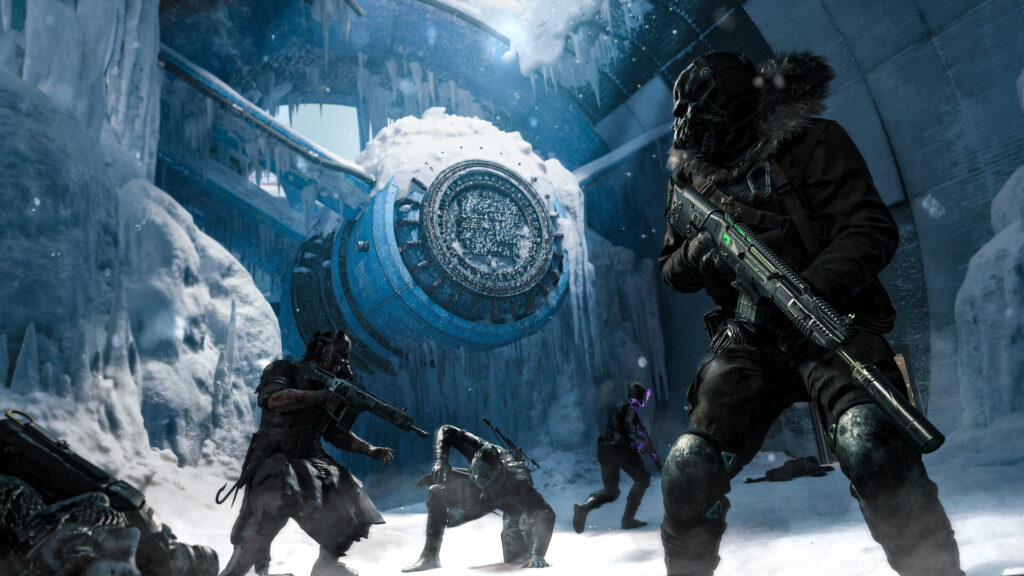 Soldiers in the snow by an armoured sphere in Call of Duty: Black Ops 7