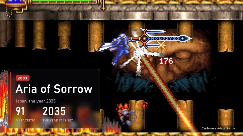 Soma Cruz fights the Balore boss in Castlevania: Aria of Sorrow