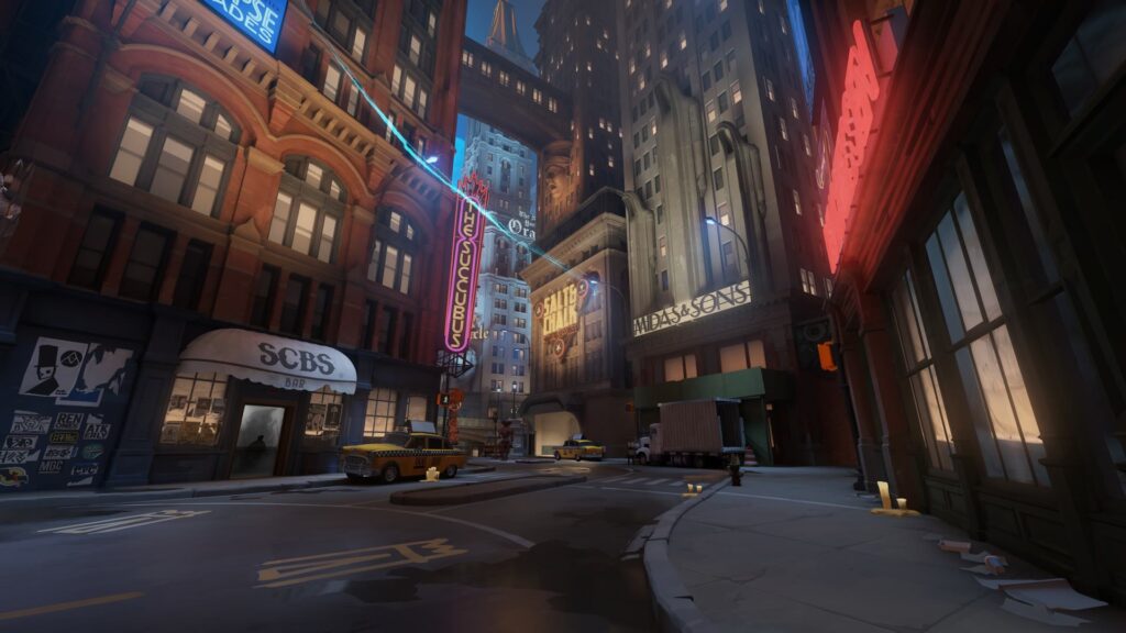 Broadway at night after the City Never Sleeps update in Deadlock