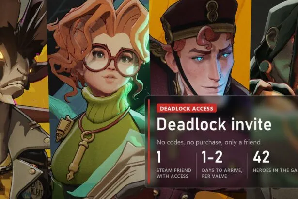 Deadlock heroes key art with a guide overlay on how to get an invite