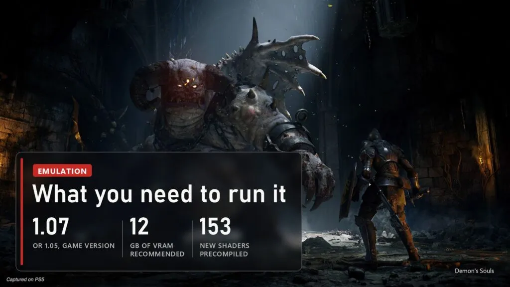 Demon's Souls: game versions 1.07 and 1.05, 12 GB of VRAM, shader precompile