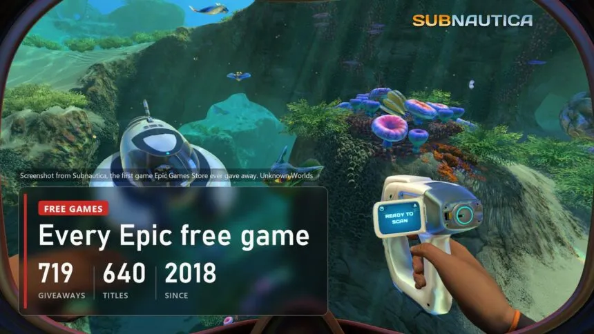 A Subnautica underwater scene with the Epic giveaway totals over it