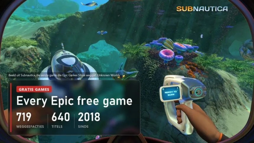 A Subnautica underwater scene with the Epic giveaway totals over it