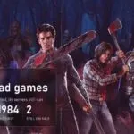 Cover: Ash with a chainsaw leading survivors through a red forest in Evil Dead: The Game, every Evil Dead game