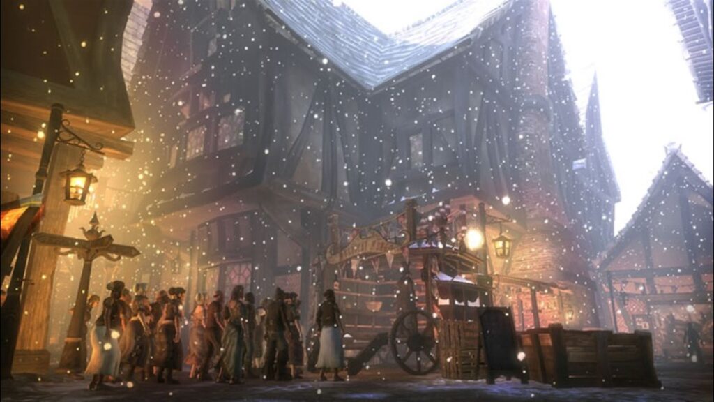 A town at night in Fable II
