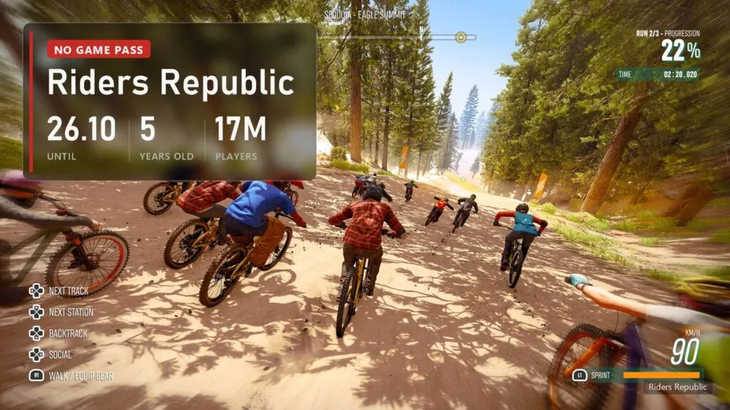A downhill bike race in Riders Republic