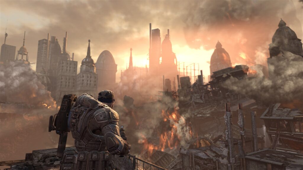 Gears of War 2, a burning city