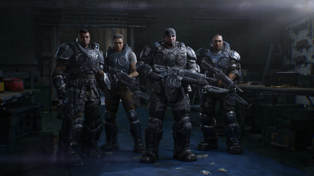 Gears of War: E-Day, Marcus Fenix and Dom Santiago with their squad