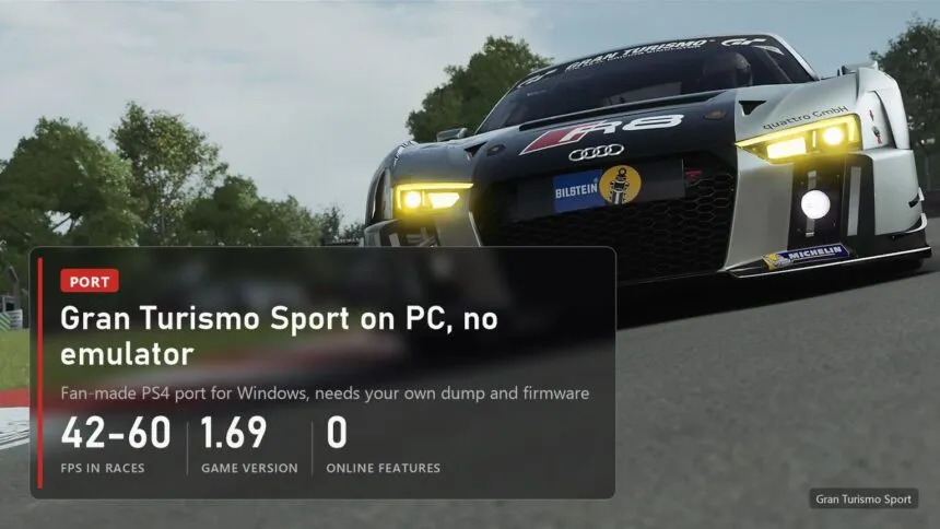 Gran Turismo Sport fan PC port without an emulator, 42-60 fps in races