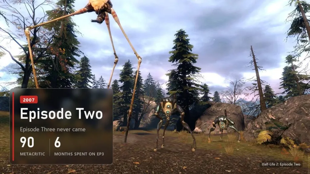 Striders in the forest in Half-Life 2: Episode Two