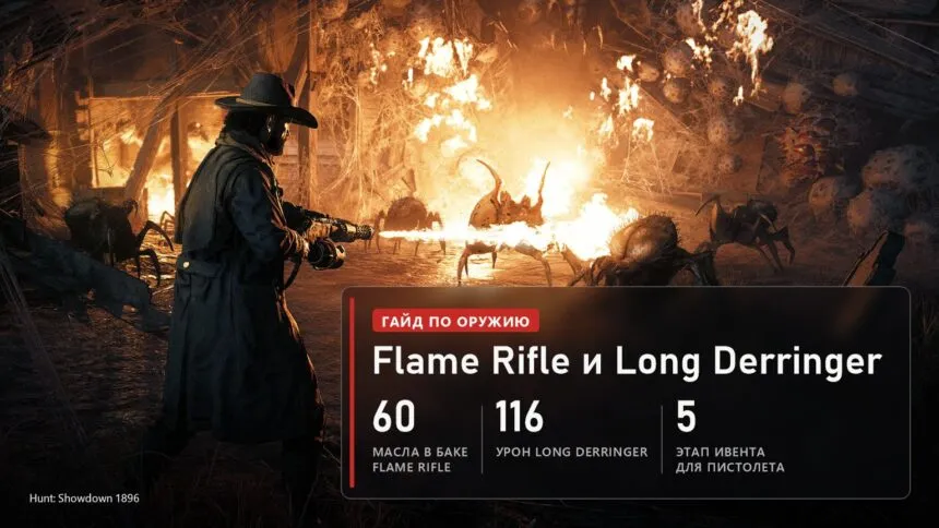 Охотник сжигает пауков Bileweavers из Flame Rifle в Hunt: Showdown 1896, обложка гайда