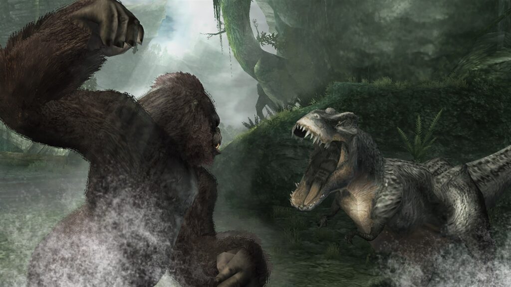 King Kong fighting a Tyrannosaurus in Peter Jackson's King Kong