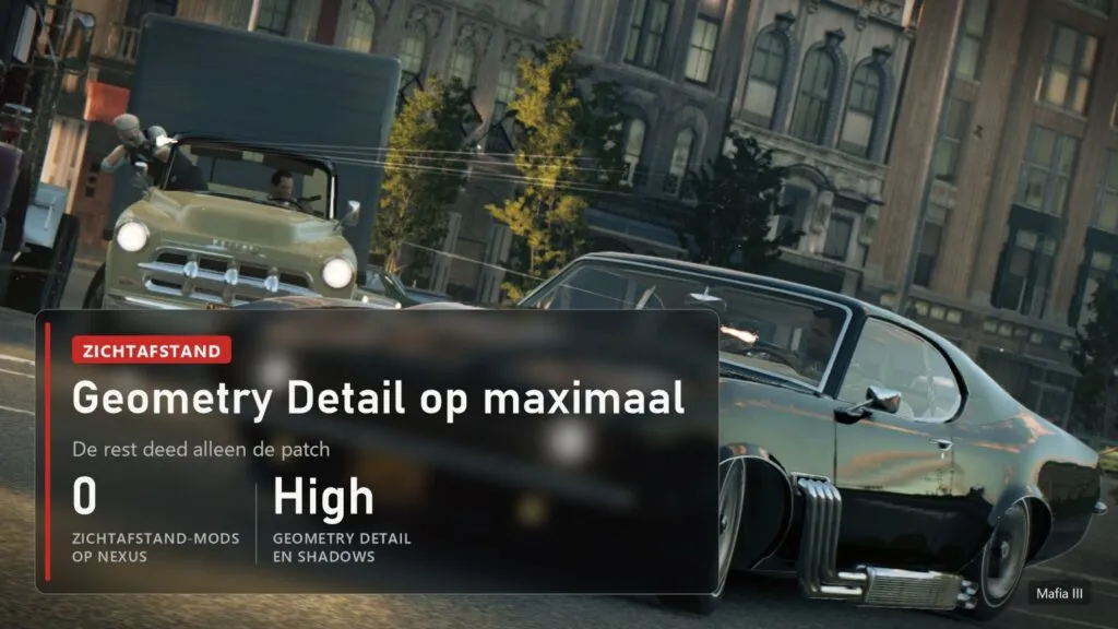Achtervolging met schietpartij tussen een vrachtwagen en een muscle car in Mafia III