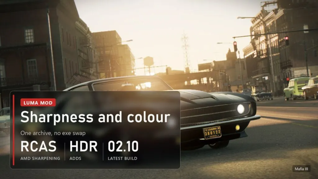 Muscle car at sunset on a New Bordeaux street in Mafia III
