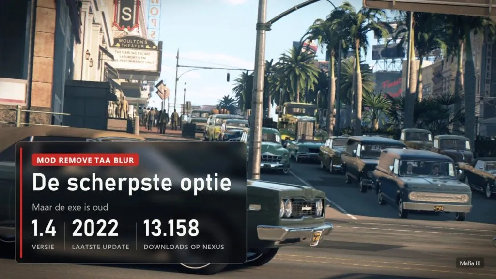 Zonnige boulevard met palmbomen en klassieke auto's in Mafia III