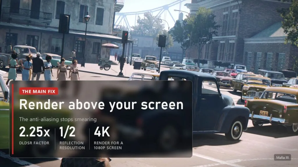 Daytime street with cars and pedestrians in Mafia III