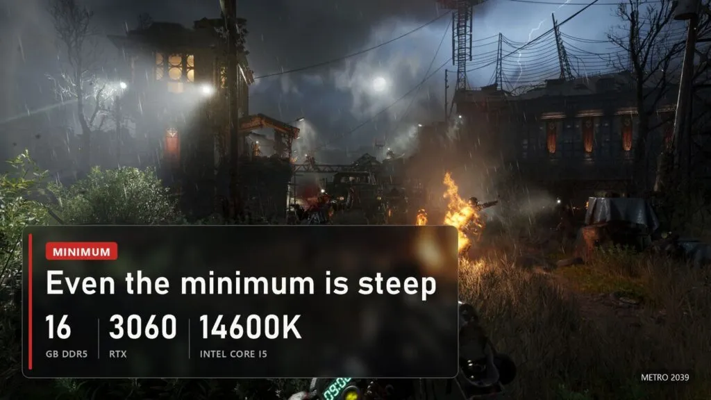 METRO 2039 minimum specs: 16 GB DDR5, RTX 3060, Core i5-14600K