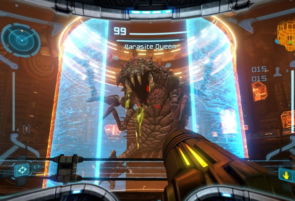 Бой с Королевой паразитов в Metroid Prime Remastered