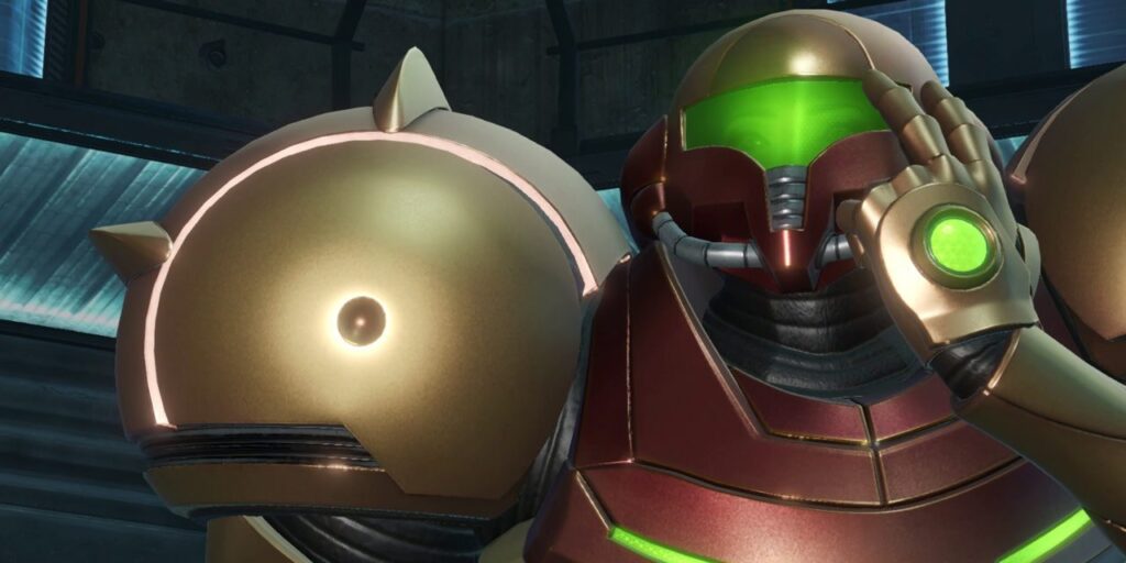 Самус крупным планом в Metroid Prime Remastered