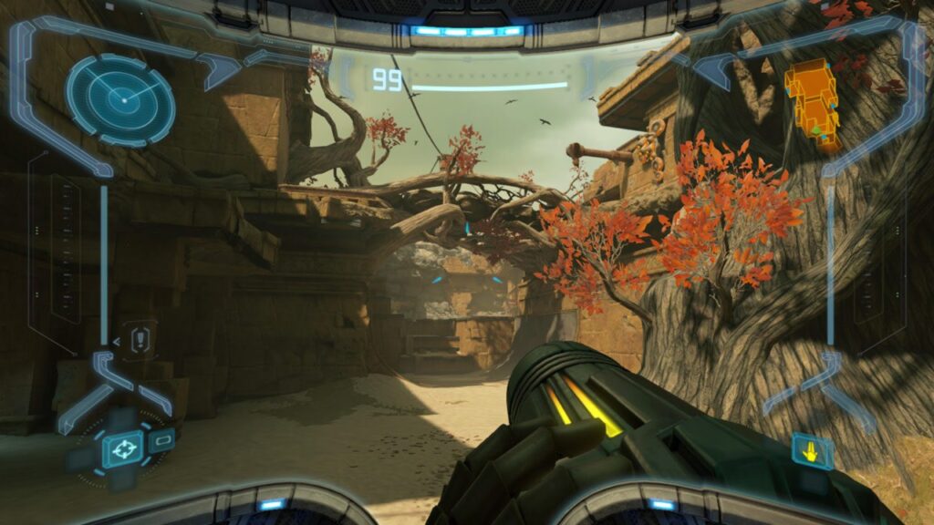 Вид от первого лица с визором Самус в Metroid Prime Remastered