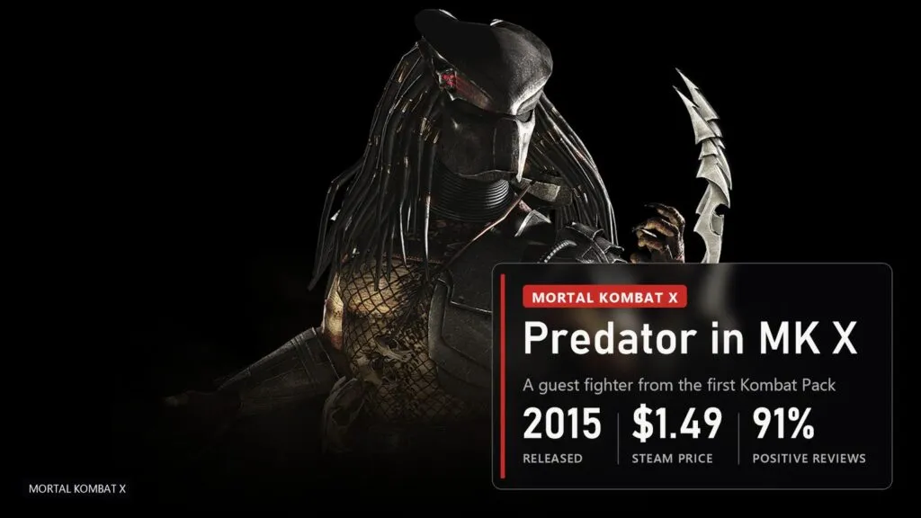 A masked, armoured Predator on a dark background holding a curved blade