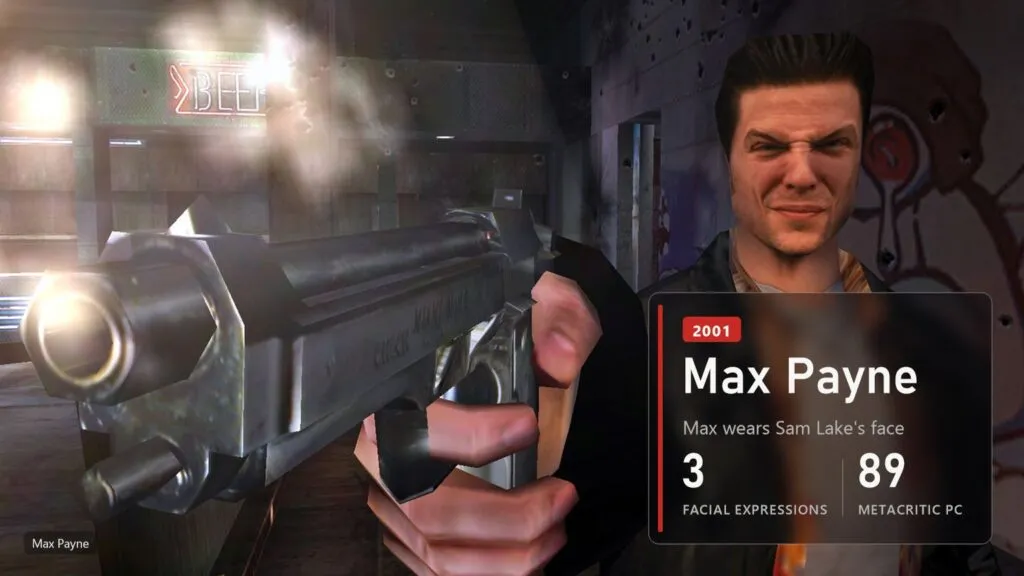 Max Payne fires a pistol in a subway station in the first Max Payne
