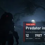 A dark Predator silhouette in the night jungle under the moon, panel "Predator in games": 12 own games, the first in 1987, 76% positive Steam reviews for Hunting Grounds