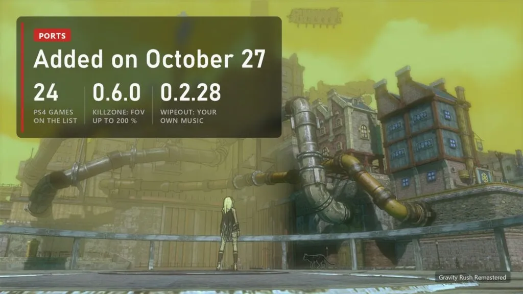 A Gravity Rush Remastered frame with the plate from our list of fan-made PS4 ports on PC