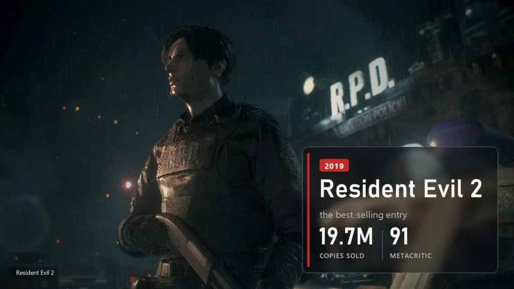 Leon outside the R.P.D. in the Resident Evil 2 remake