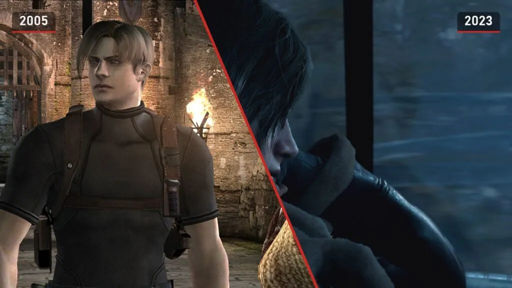 Leon in Resident Evil 4 from 2005 and in the 2023 remake